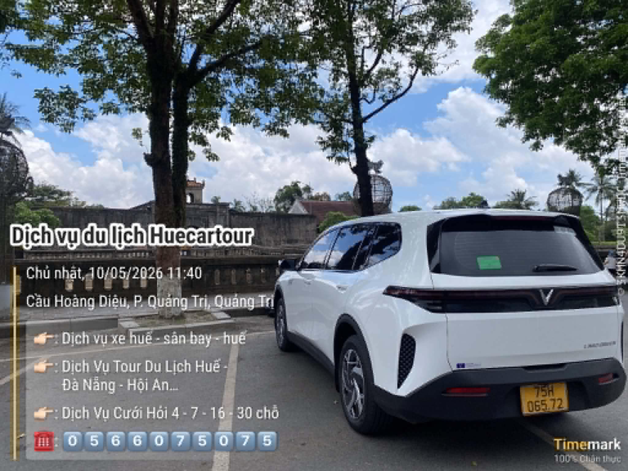 The car parked beside the old citadel in Quang Tri